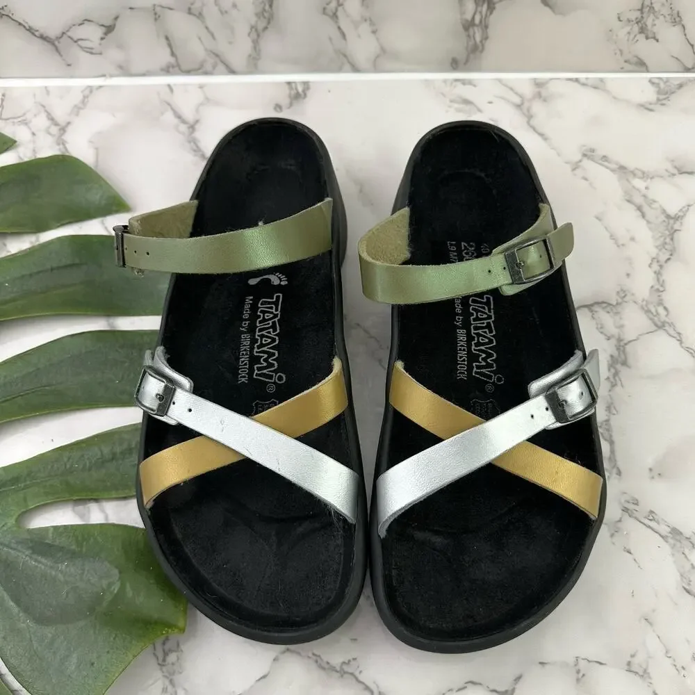Tatami by Birkenstock Womens Sandals Size 9 Metallic Gold Silver Straps